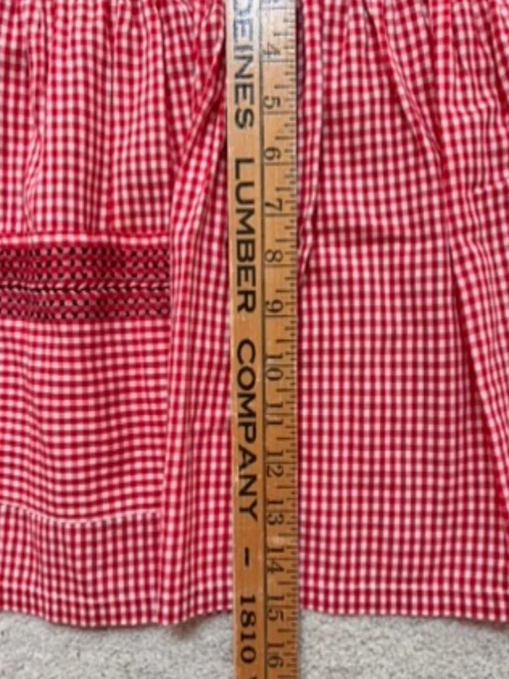 Vintage red and white gingham waist apron with cross stitch